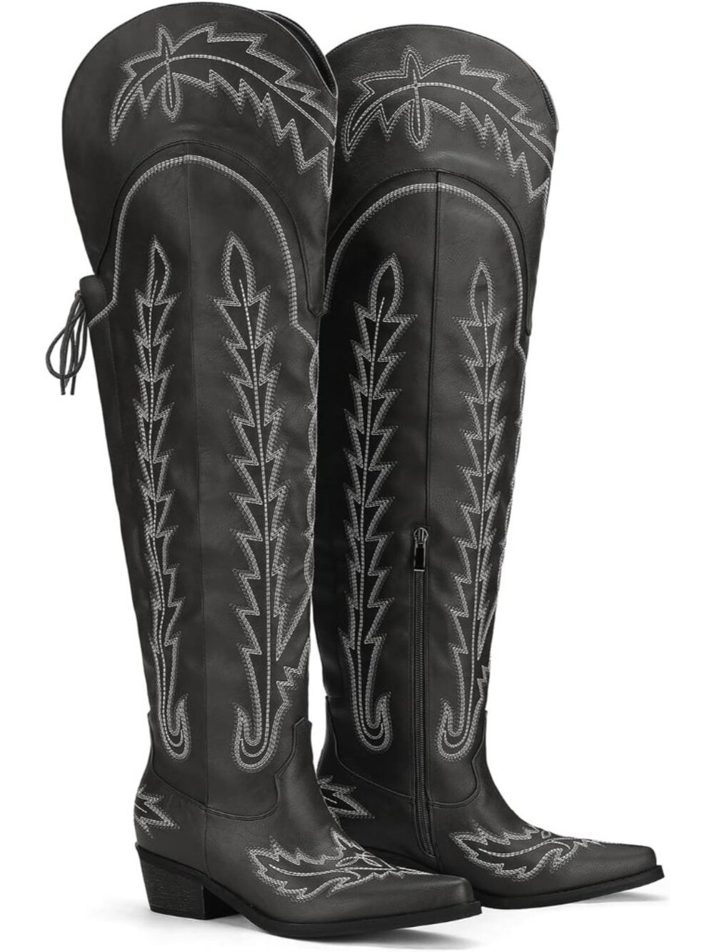 Women's Charcoal Grey Chunky Low Heel Side Zipper Comfortable Western Ankle Boot